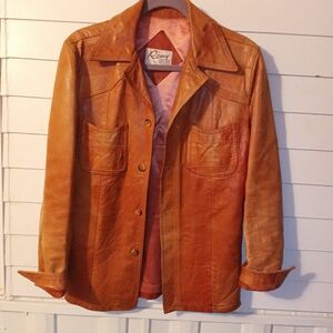 Remy Brown VTG 70s Disco Western Indie Distressed Leather Brown Rockabilly Coat